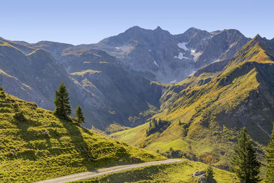 Scenic view of mountains against clear sky