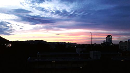 Silhouette of buildings at sunset