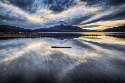 Scenic view of lake against sky during sunset