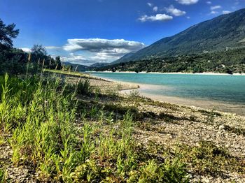 Scenic view of lake against sky