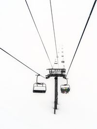 Low angle view of overhead cable car against clear sky