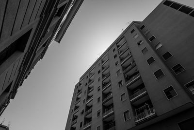 Low angle view of buildings against clear sky