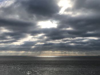 Scenic view of sea against storm clouds