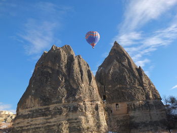 Low angle view of hot air balloon against sky