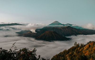 Panoramic view of volcanic mountain against sky