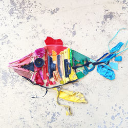 High angle view of multi colored umbrellas