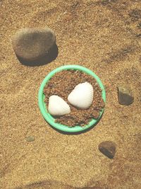 High angle view of ball on beach