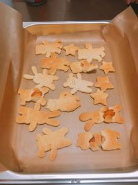 High angle view of cookies on table