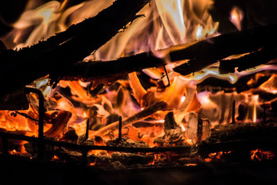 Lit bonfire at night