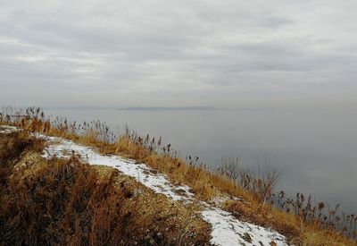 Scenic view of frozen lake against sky