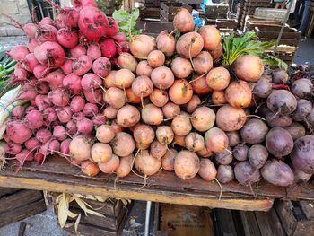 High angle view of vegetables for sale in market