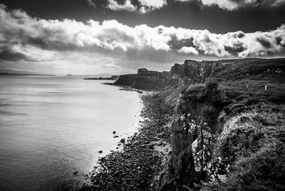 Scenic view of sea against cloudy sky