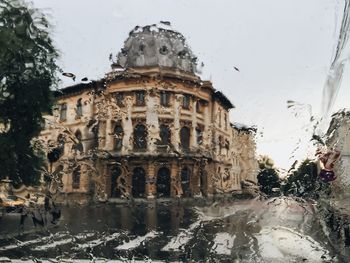 Low angle view of building in winter