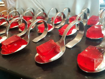 Close-up of red objects on table