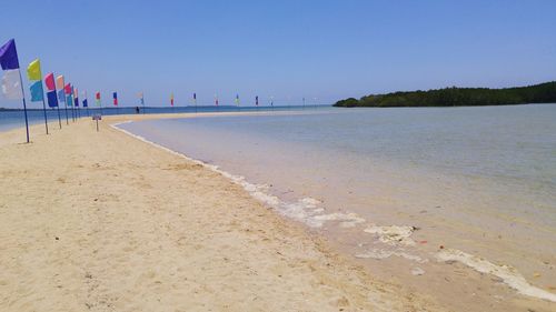 Scenic view of beach against clear sky