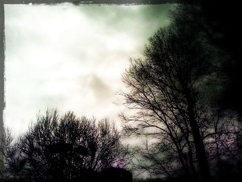 Low angle view of bare tree against cloudy sky