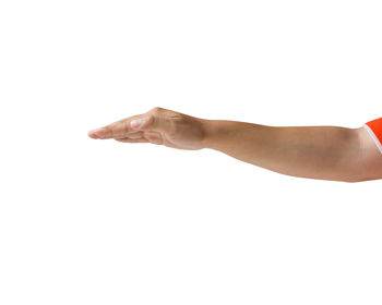 Close-up of hand against white background