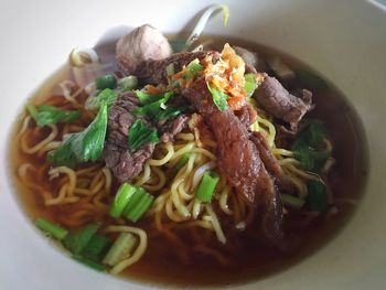 Close-up of soup served in bowl