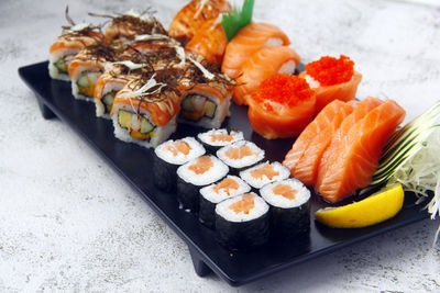 High angle view of sushi in plate