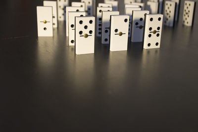 High angle view of dominoes on table