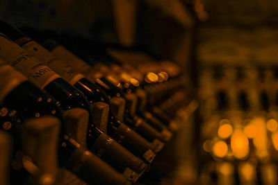 Close-up of wine bottles