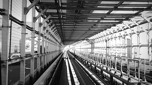 Railroad tracks on railroad station platform