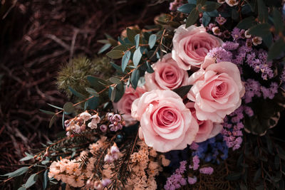 High angle view of rose bouquet