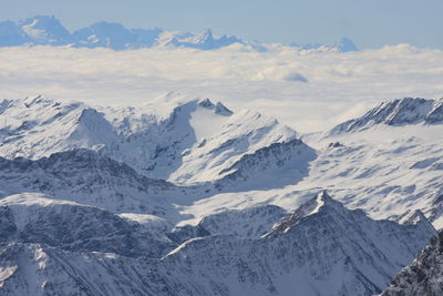 Scenic view of snowcapped mountains against sky