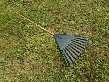 High angle view of umbrella on field
