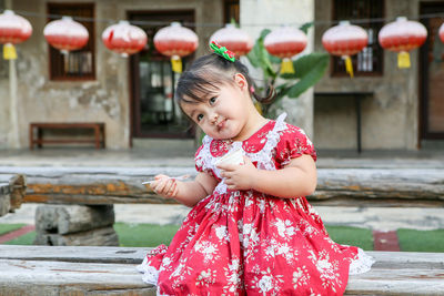 Portrait of cute girl poses outdoors