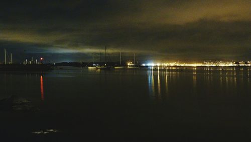 Scenic view of sea against sky at night