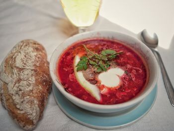 High angle view of food on table