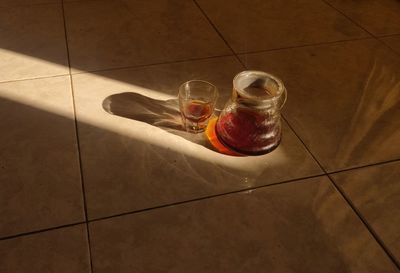 High angle view of drink on table