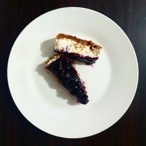 Directly above shot of cake in plate on table