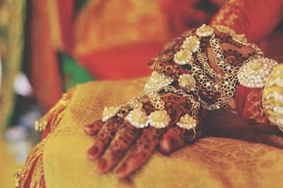 Close up of bride's hand during wedding