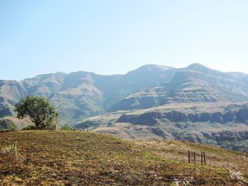 Scenic view of mountains against clear sky