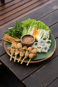 High angle view of food on table