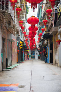 Lanterns hanging in city