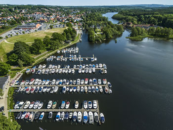 Aerial photo of ry and ry marina at birksø, denmark