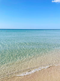 Scenic view of sea against clear blue sky