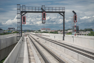 Railroad station platform against sky