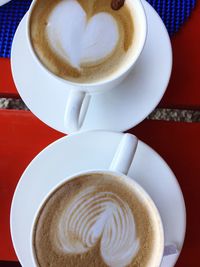 Close-up of cappuccino on table