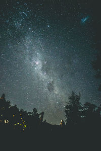 Low angle view of silhouette trees against sky at night