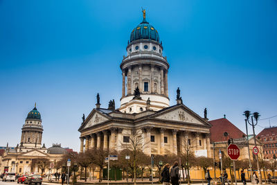 The new church also called german church  on gendarmenmarkt in a cold end of winter day