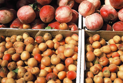 High angle view of fruits in market for sale