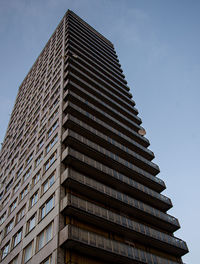 Low angle view of modern building against clear sky