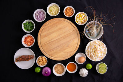 High angle view of various food on table