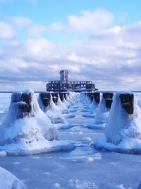 Scenic view of frozen sea against sky