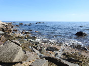 Scenic view of sea against clear sky