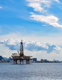 Offshore oil industry exploration platform in guanabara bay, rio de janeiro, brazil